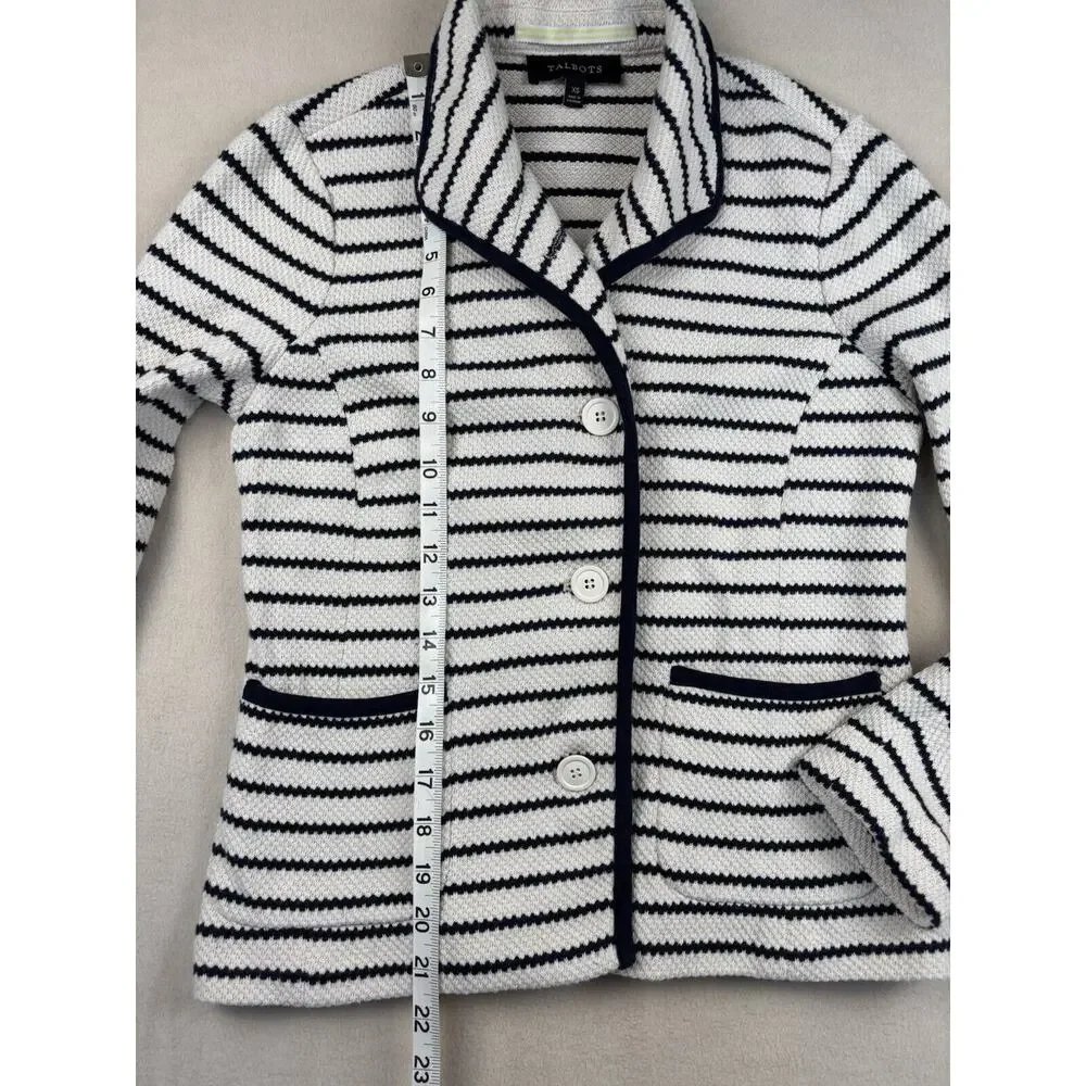 Women's TALBOTS‎ XS Striped Blazer Cardigan Jacket Cotton Polyester Spandex